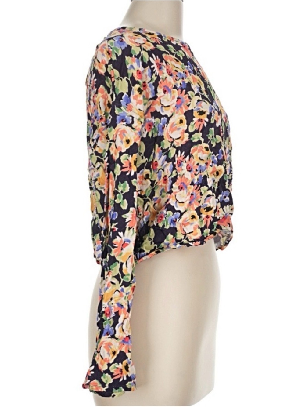 Something Navy Black Multi Floral Long-Sleeve Blouse - Picture 3 of 8